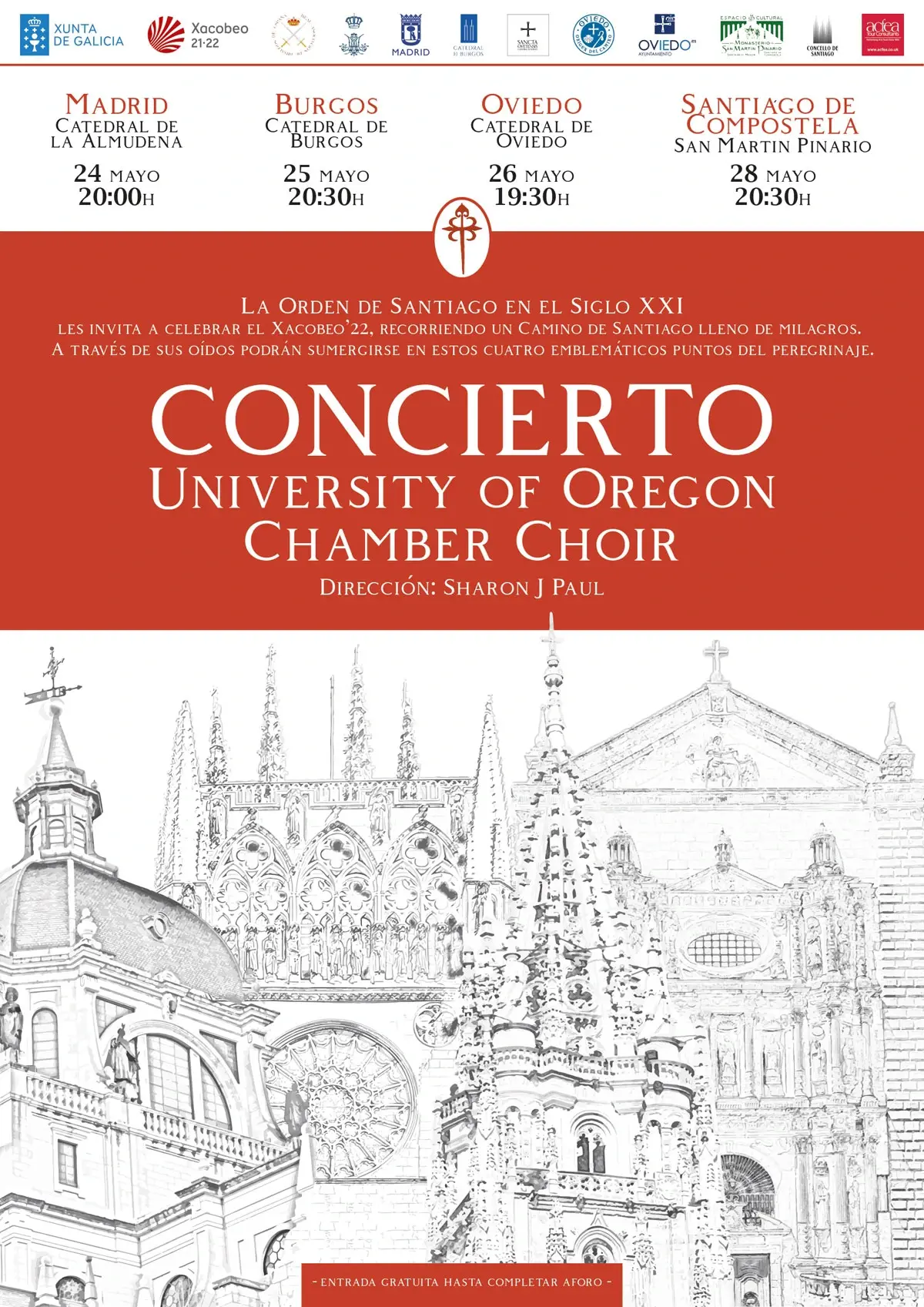 Las voces del Coro de Cámara de la Universidad de Oregón actuarán en la Catedral de Oviedo